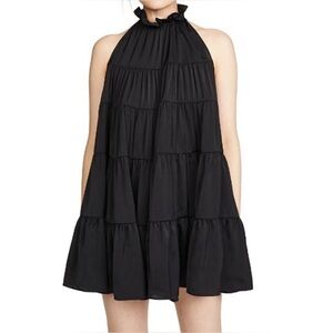 RHODE Billy Tiered High Neck Sleeveless Black Mini Dress